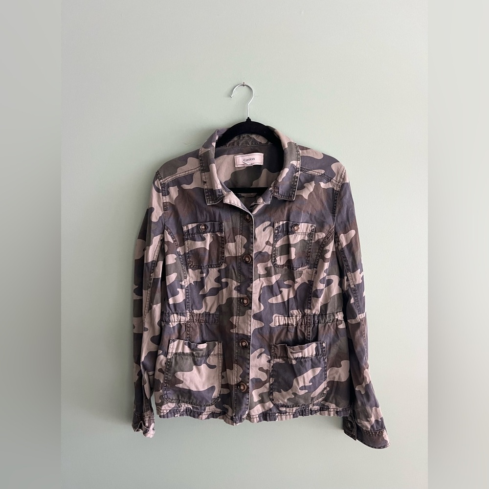 Caslon Camo Cotton Jacket in Green and Beige